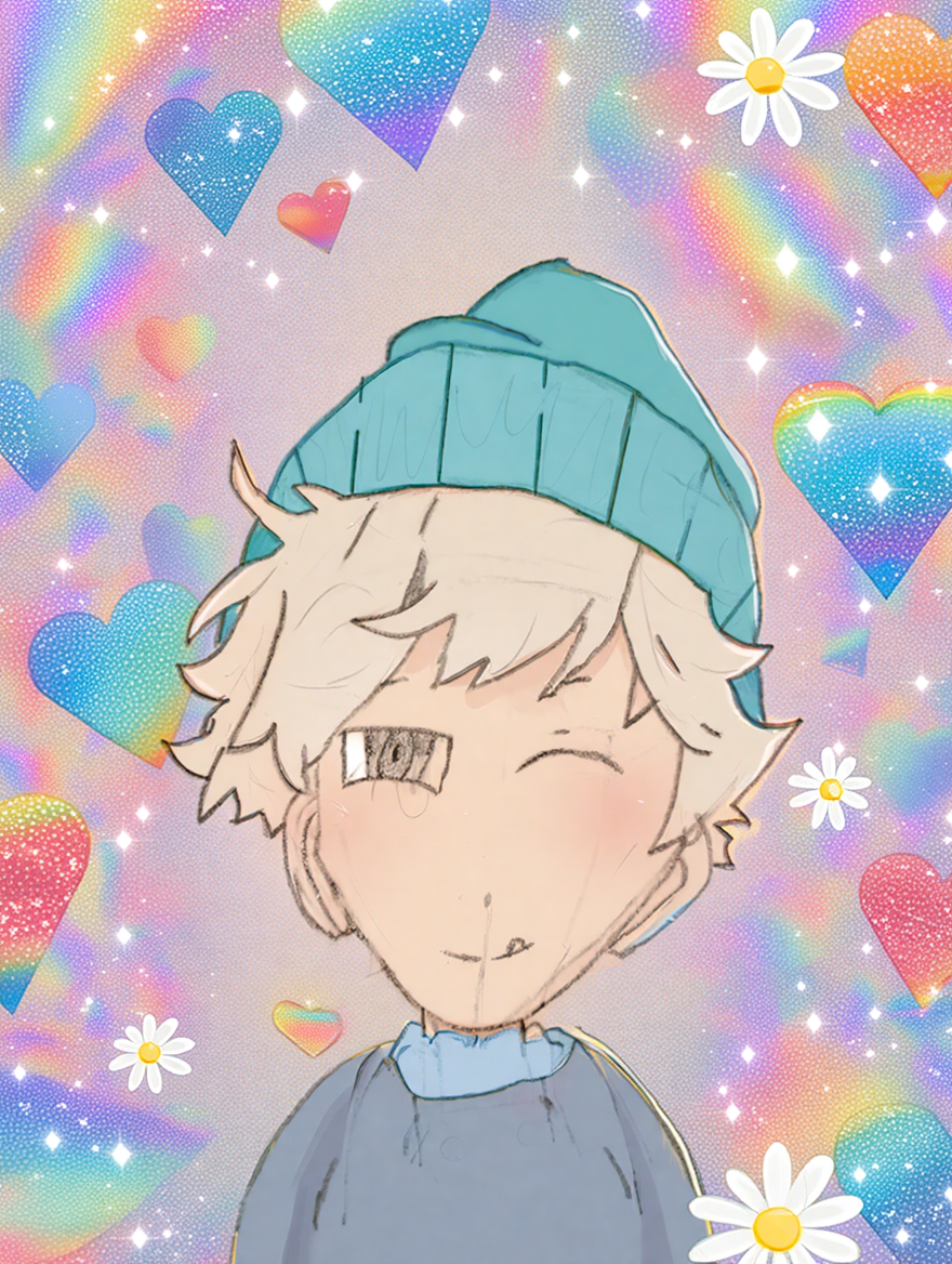 Petit garçon blond avec Marguerite. Mon dessin, ma création colorée